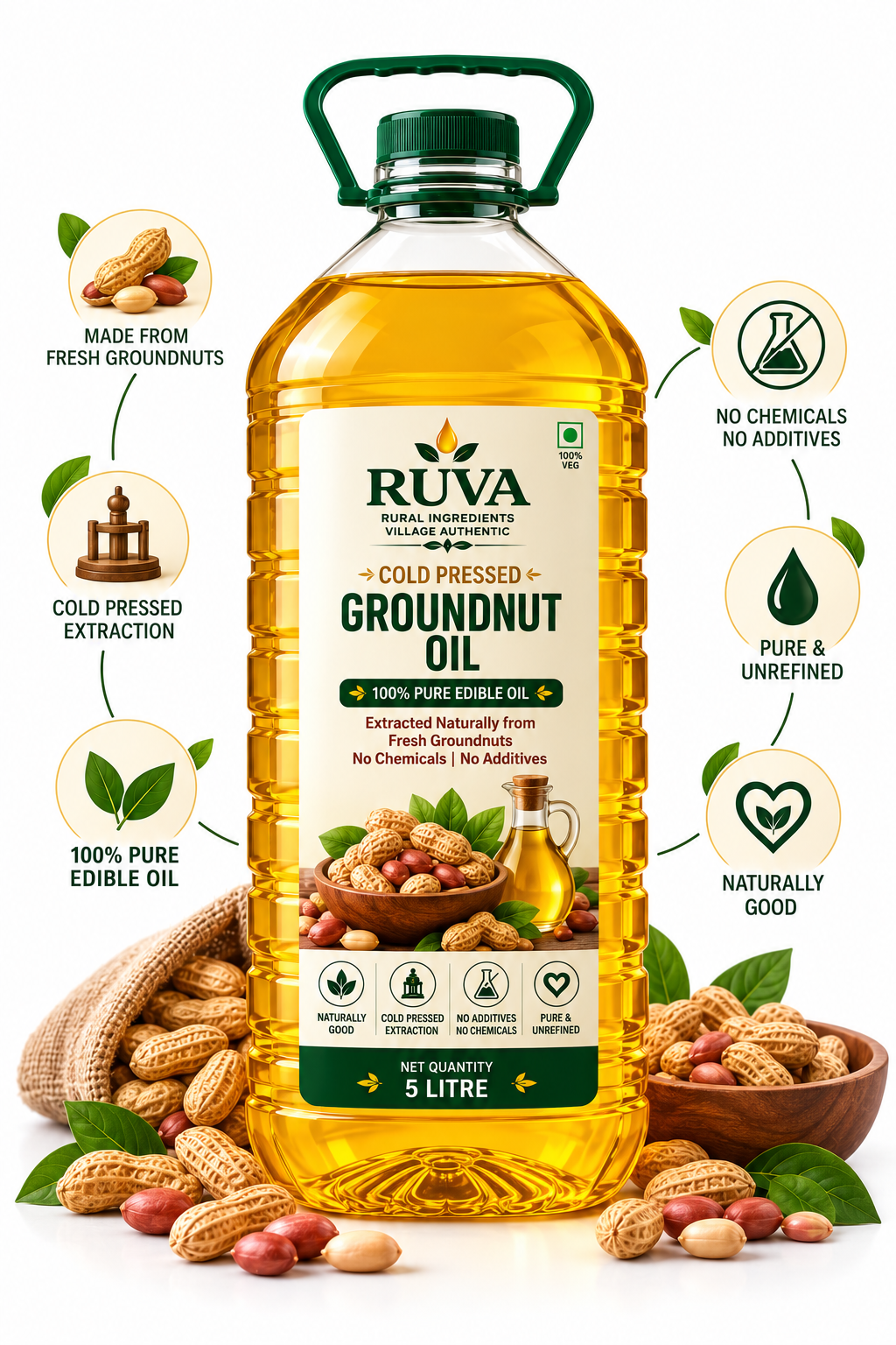 RUVA 5 Litre Cold Pressed Groundnut Oil