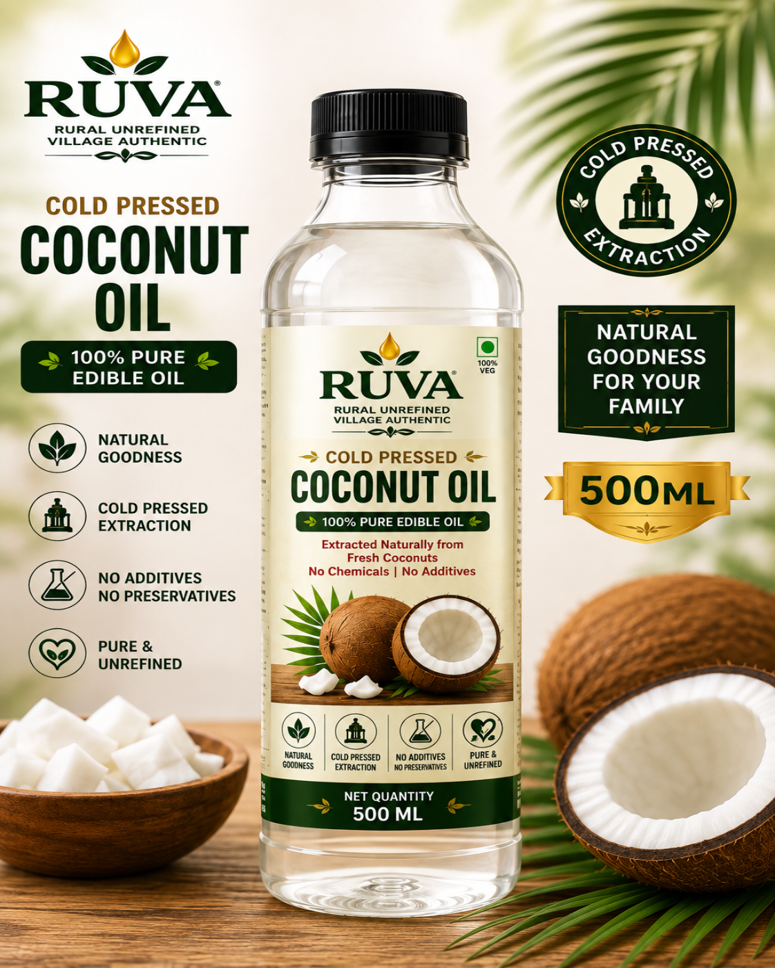 RUVA 500ml Cold Pressed Coconut Oil