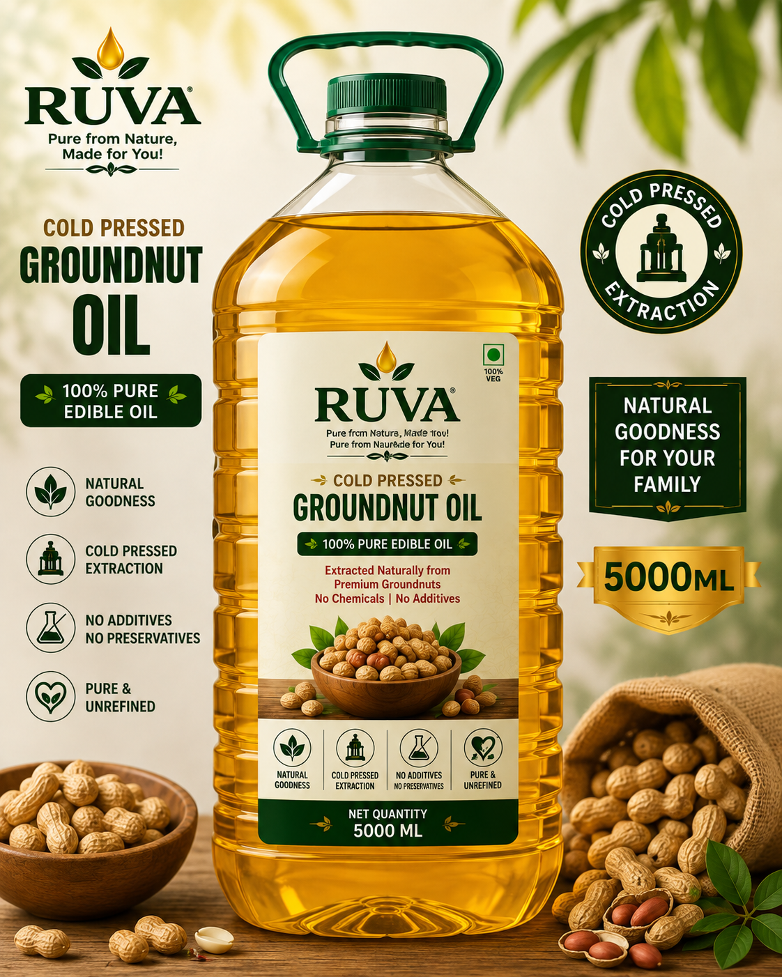 RUVA 5 Litre Cold Pressed Groundnut Oil