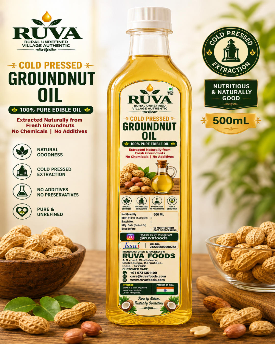 RUVA 500ml Cold Pressed Groundnut Oil